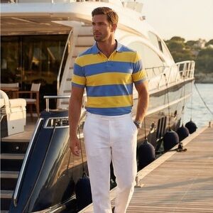 Polo Ralph Lauren Blue and Yellow Striped Polo Shirt Men’s Small (YOUTH XL) New